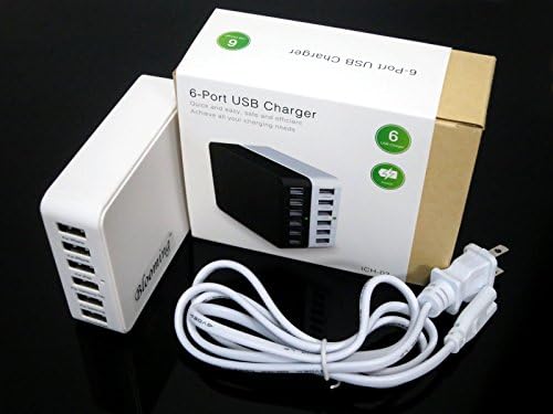 BloomingTM 33W 5V/6.5A Family-Sized 6 Port Desktop Rapid USB Wall Charger Travel Wall Charger for iPhone 6 /6 Plus 5S 5C 5 4S, iPad Air /Mini,Samsung Tablet 3/2, Galaxy S5 S4 S3, Galaxy Note 4 3 2, LG/G3/G2,The New HTC One (M8), Nexus and Android Smartphones, Tablets, iPods, Most Other 5V USB-Charged Devices White