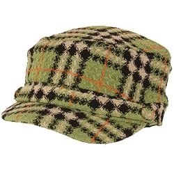 Wool Woven Plaid Cadet Military GI Cap Hat Lime Green