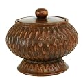 Carved Acacia Wood Jar/Bowl - Brown
