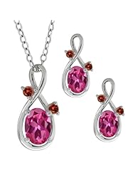 1.93 Ct Oval Pink Tourmaline Gemstone 18k White Gold Pendant Earrings Set