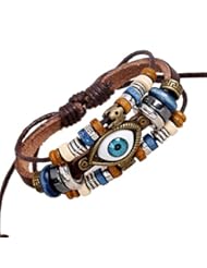 Jewelry: Bluegrass Charm Blue Eyes Multistrand Leather Braided Handmade Adjustable Bracelet,Brown - Bluegrass