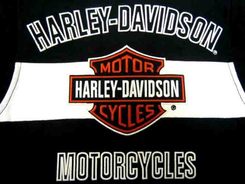 Harley Davidson Womens Prestige Cotton JacketNEW FOR 2008100% Cotton, water-resistant coating. Zipper front. Snap-down collar. Polly-twill lining. Action back. Snap cuffs. Two hand-warmer pockets and one inside pocket. Custom hardware. Colorblock design with twill appliqués and embroideries on front, back, and sleeves, 98413-08VW