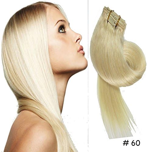 Clip-in Hair Extensions 100% Remy Human Hair Straight Hair 60# White Blonde 7pcs 18 inch 70g