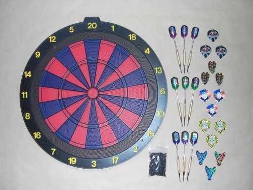 Dart-Komplett-Angebot: 2-Loch-Scheibe, 9 Dartpfeile und Zubehör.