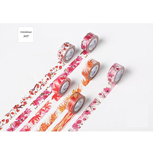 Molshine Decorative Japanese Washi Masking and Adhesive Tape - Season Color - Collection, 0.59 Inch x 7.6 Yards (Set of 6 Roll) for DIY- Autumn WCL01C