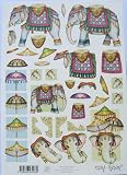 A4 sheet of step by step 3D decoupage designed by Marij (Mary) Rahder - India - elephant