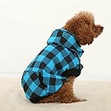 4 Pets Large Dog Plaid Shirt Coat Hoodie Pet Winter Clothes Warm and Soft Blue XL