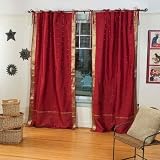 Indo Maroon Tie Top Sari Sheer Curtain (43 in. x 84 in.)