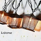 LIDORE 10 Counts Vintage Bronze Iron Nets Lanterns Plug-in String Lights. Great For Indoor/Outdoor Decoration. Best Ambience Decorative Lights. Warm White Glow.