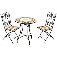Tisch mit 2 St�hle Set "Merano" Schmiedeeisen Mosaik Gartengarnitur HX11-090-091