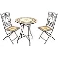 Tisch mit 2 St�hle Set "Merano" Schmiedeeisen Mosaik Gartengarnitur HX11-090-091