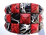 Red/Black Line Checkered Studded Black Leather Bracelet