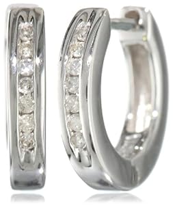 Sterling Silver Channel-Set Diamond Hoop Earrings (1/10 cttw, I Color, I2-I3 Clarity) 0.4