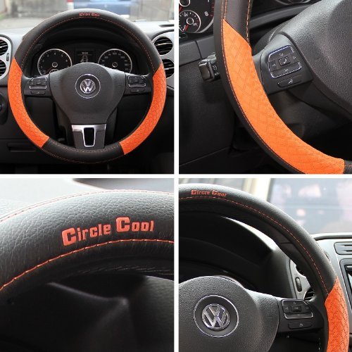 Circle Cool 58013 Black + Orange Leather Steering Wheel Cover
