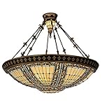 Meyda Tiffany 98754 Fleur-De-Lis Collection 10-Light Semi-Flush, Mahogany Bronze and Antique Gold with Opaque Beige Jeweled Stained Glass Shade