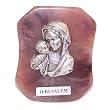 Mother with Child Pewter table stand on colored Jerusalem stone (8.5cm or 3.4 inches high).