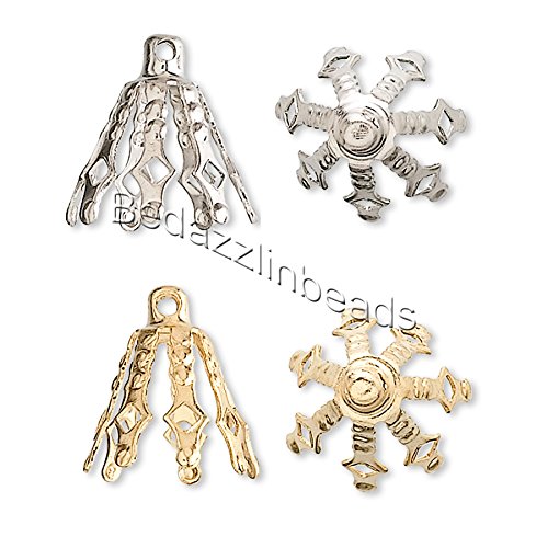 100 Big 10mm Plated Brass Bell Bead End Cap Charms with Loop (Nickel Plated)