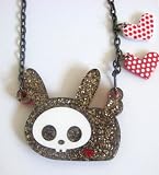 Lounge Fly Skelanimals * Glittered * Bunny With Hearts Link Acrylic Stacked Necklace * 08 Newest Collection *