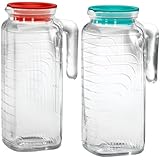 Bormioli Rocco Gelo 2-Piece Glass Pitcher Set with Lids, Red and Green
