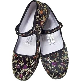 Black Brocade Silk Mary Jane Chinese Shoes