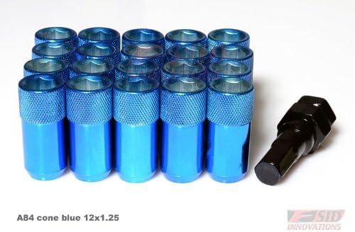 Blue-Turquoise 20 pcs Tuner Acorn WHEEL LOCK + 1 key set OPEN END RACING WHEEL LUG NUTS 12X1.25 ACORN CONE RACING WHEEL Extended Forged Steel Lug Nut 12x1.25mm Wheel Nuts Fit ALL NISSAN INFINITI SUBARU , Ex35 , Fx35 , Fx45 , G35 Coupe , G35 Sedan , G37 Coupe , G37 Sedan , G37 Roadster , G37 X Coupe , M35 M45, M37 , G20 , G25 A84 CONE Blue 12x1.25