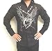 Tattoo Art Barbed Wire Winged Heart Skull Crossbones Shirt Long Sleeve Button Front Tattoo Shirt, Rocker Club Shirt with Barb Wire Winged Heart Design and Skull Crossbones Embroidery Image