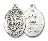 Sterling Silver St. George Pendant with Stainless Silver Heavy Curb Chain 24 inch