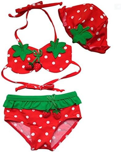 Lovely Strawberry 3 Piece Bikini Baby Girls Swimsuit Swimwaer (M (height:35.4"-39.3"))