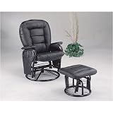 Black Leatherette Deluxe Swivel Glider Recliner with Ottoman by AtHomeMart
