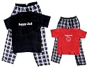 HAPPY DAD Mens Checkered Pajamas and Matching HAPPY KID Tee and Pant set - Great Father & Son or Daddy&Daughter Gift Idea!