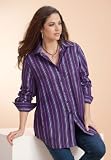 Roamans Plus Size Kate Solid and Ombre Stripe Bigshirt (DARK PLUM STRIPE,3X)