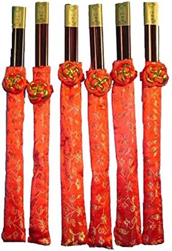 Chopstick Sets in Red and Gold Brocade Bags - Set of 6