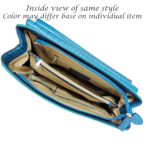 Exquisite Womens Croco Texture Satchel Style Designer Briefcase Laptop Bag with Front Buckle (Coffee with Brown Trim) Exquisite Womens Croco Texture Satchel Style Designer Briefcase Laptop Bag with Front Buckle (Coffee with Brown Trim)