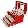 Jewelry Case Red Leather Croco Trim Rhinestone Studs Buckle Lock Key with Travel Case by Tech Swiss