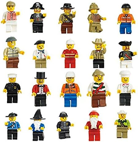 Generic Men People Minifigures Toy (Lot of 20)+ LEGO®-Compatible Baseplates--(Set of 1 - 5.1" X 5.1")White