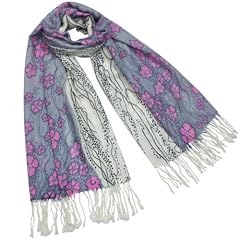 Cheap Product Winter 100% Pashmina/Cashmere Pink Flower Flowing River Tassel Ends Long Scarf Shawl