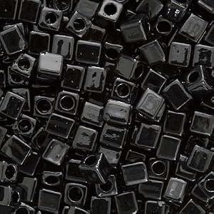 Miyuki-4mm-Glass-Cube-Beads-Opaque-Black-401-10-Grams