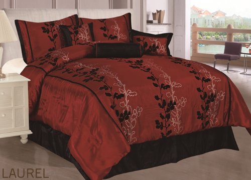 Sale Bednlinens Laurel 7 Piece Queen Deep Red Wblack Silver Vine