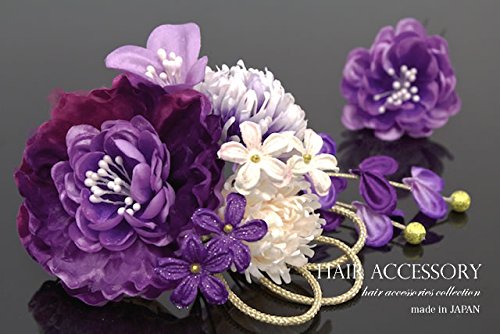 髪飾り 2点セット 牡丹 紫 コーム Uピン パール 藤 ラメ