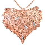 10k Rose Gold Plated Sterling Silver Multi-Point Diamond Leaf Pendant with Diamond Dew Drops (1...
