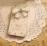 White Ribbon iPhone 4S/4　ケース　カバー　スワロ　キラキラ　デコ電　ビーズ　ラインストーン　ホワイト　リボン 3D