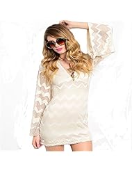 Junior V-neck Zig Zag Sheath Sheer Lace Polyester/Spandex  Dress