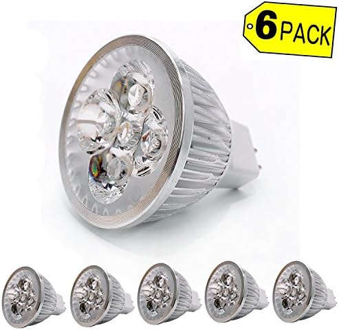 Bulb King 6Pack M16 Led Bulb GU5.3, 12V, 4W 100% Aluminum Reflector,Dimmable, 450lm,50W Halogen Equivalent 3200K Warm White,Spotlight, Recessed Lighting, Track Lighting,