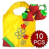 Reusable Shopping Tote Bag - Folded Into A Strawberry - Yellow, Gifts Ideas (Wholesale for 10Pcs)