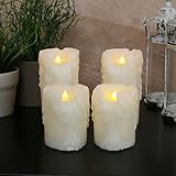 Set of 4 Melting Wax Ivory Flameless LED Battery Operated Pillar Collection with Five Hour Auto Timer