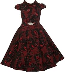 Girls Tea Length Cap Sleeves  Lace-Up Brocade  Dress With Rhinestones and a Sash 