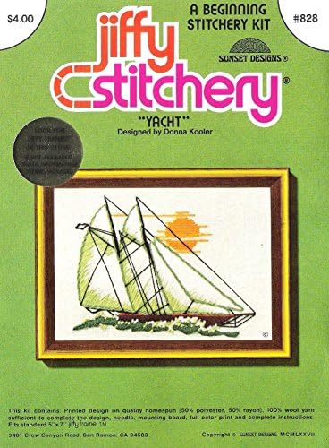 Vintage 1977 Jiffy Stitchery Sailing Yacht 100% Crewel Embroidery Kit 5 X 7 Inches - For Beginners