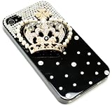 Apple iPhone 4 & 4S Handmade Rhinestone Crystal 3D Crown Hard Shell Case w/ Screen Protector in Black