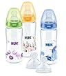 NUK 10225095 FIRST CHOICE+ 3 plus 2 Set mit 3 Flaschen 300 ml aus PA mit Flaschensauger aus Silikon Gr.1 f�r Milch plus 2 Sauger aus Silikon Gr.1 f�r Milch