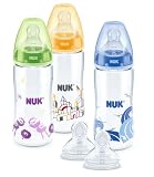 Produkt-Bild: NUK 10225095 FIRST CHOICE+ 3 plus 2 Set mit 3 Flaschen 300 ml aus PA mit Flaschensauger aus Silikon Gr.1 f&uuml;r Milch plus 2 Sauger aus Silikon Gr.1 f&uuml;r Milch